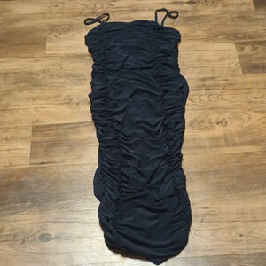 Club London Black Ruched Body Con Midi Dress ZZZ